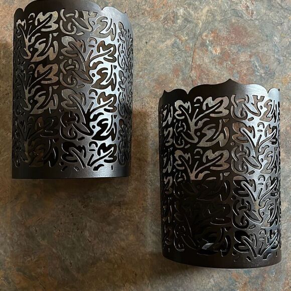 Partylite Bronze Metal Wall Sconces Thai Inspired Die cut Set of 2 - Picture 1 of 11